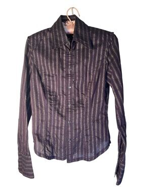 Diesel Women's Purple Stripe Button-Down Shirt sz S